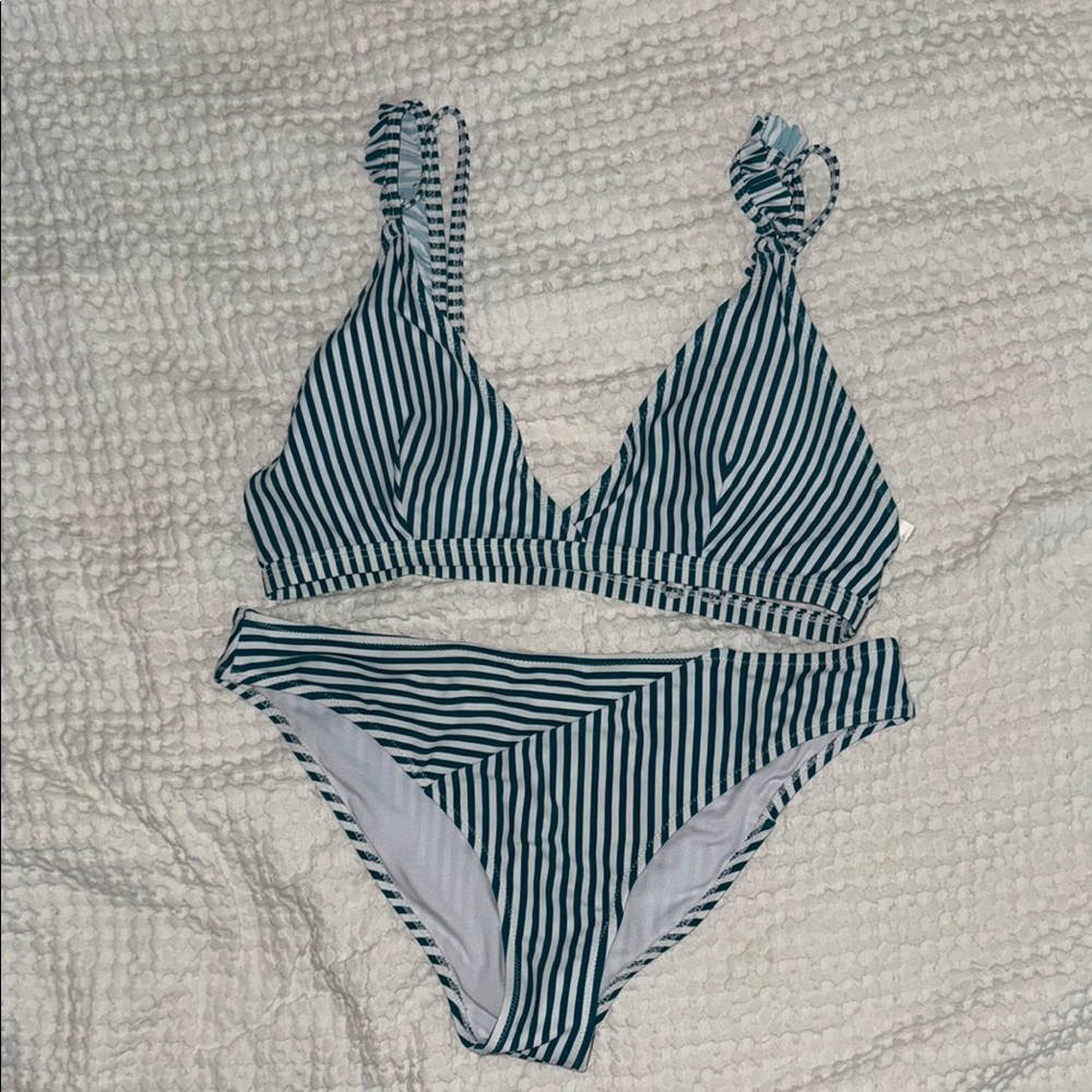Cupshe Striped Bikini in Green and White